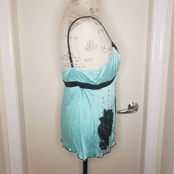 Blue Silk Lace Velvet Beaded Camisole - Picture 4 of 14